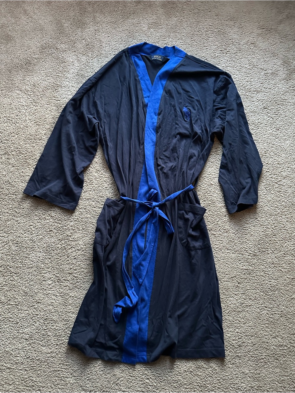 Polo Ralph Lauren Mens Robe L/XL Blue Sleepwear Beltedโ Big Pony Lounge
